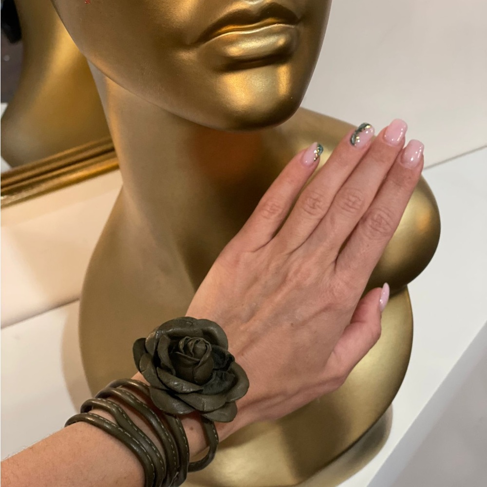 Choker Large flower rose Colette Malouf leather Necklace hairband bracelet - Picture 8 of 10